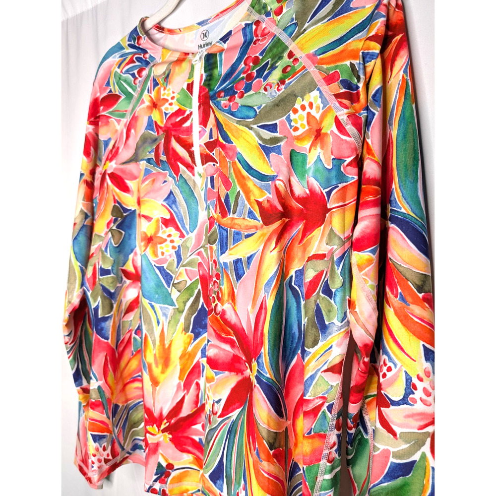 Hurley Womens UPF 50+ Long Sleeve Tropical Print Rashguard Surf Swim Beach Large - Picture 5 of 9